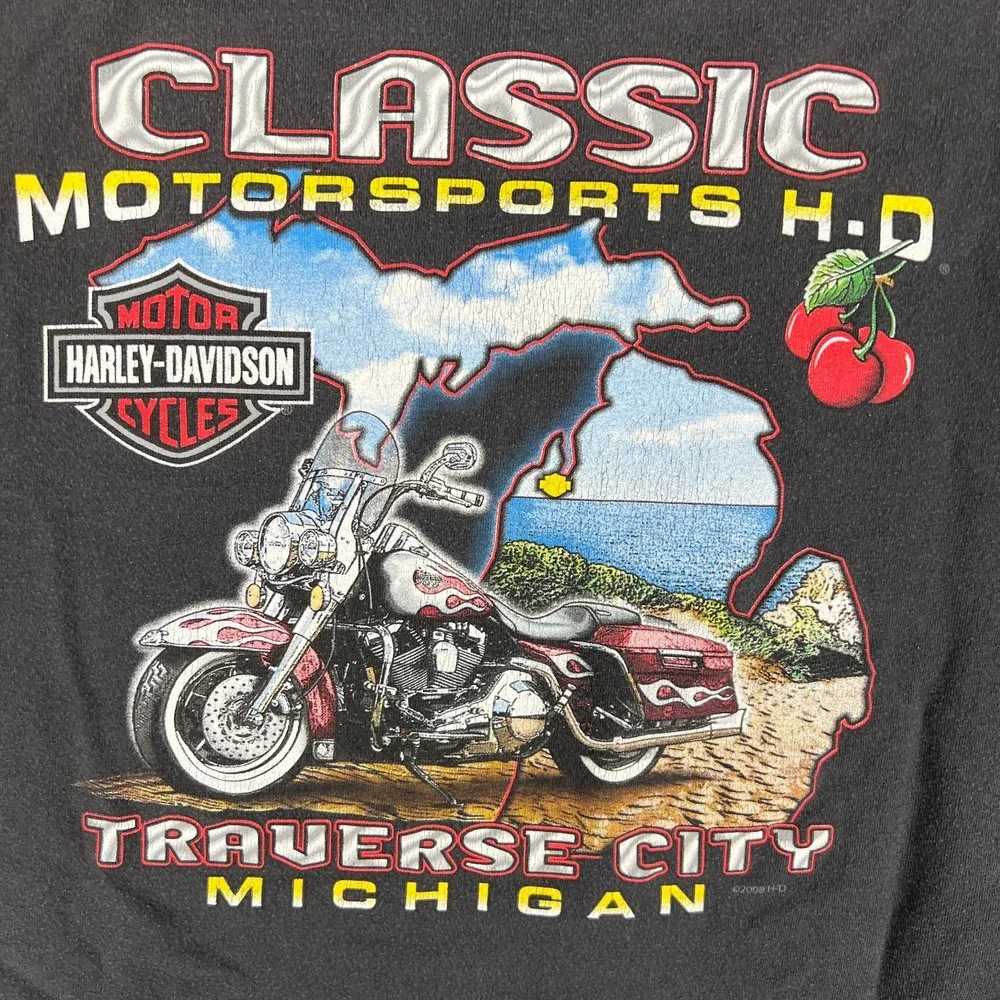 Harley Davidson Motorcycle T Shirt Fits Large‎ Faded 2008 Traverse City Michigan